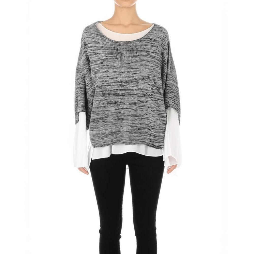 CHELSEA & THEODORE Womens Sweater Size L Grey Marl Layered Scoop Neck